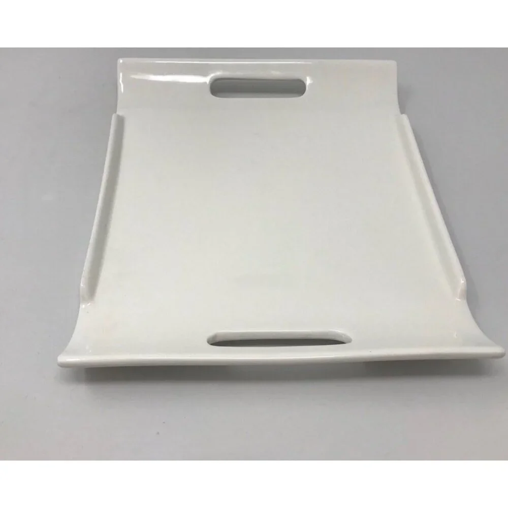 Rare 10 Strawberry Street White Curved Handled Serving Tray Rectangle